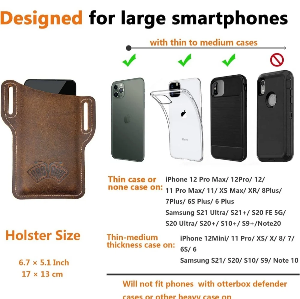 Leather Cell Phone Holster Men Universal Case Waist Bag Sheath with Belt